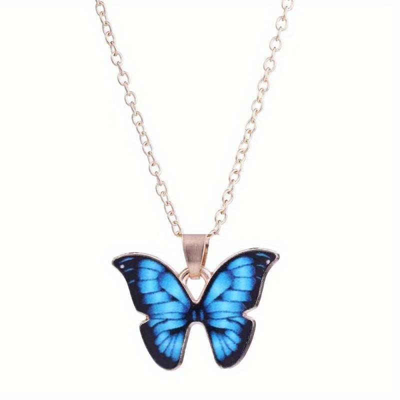 Multicolor Alloy Butterfly Pendant Necklace Gift for Girls
