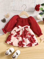 Floral Print Long Sleeve Princess Dress for Toddler Baby Girls
