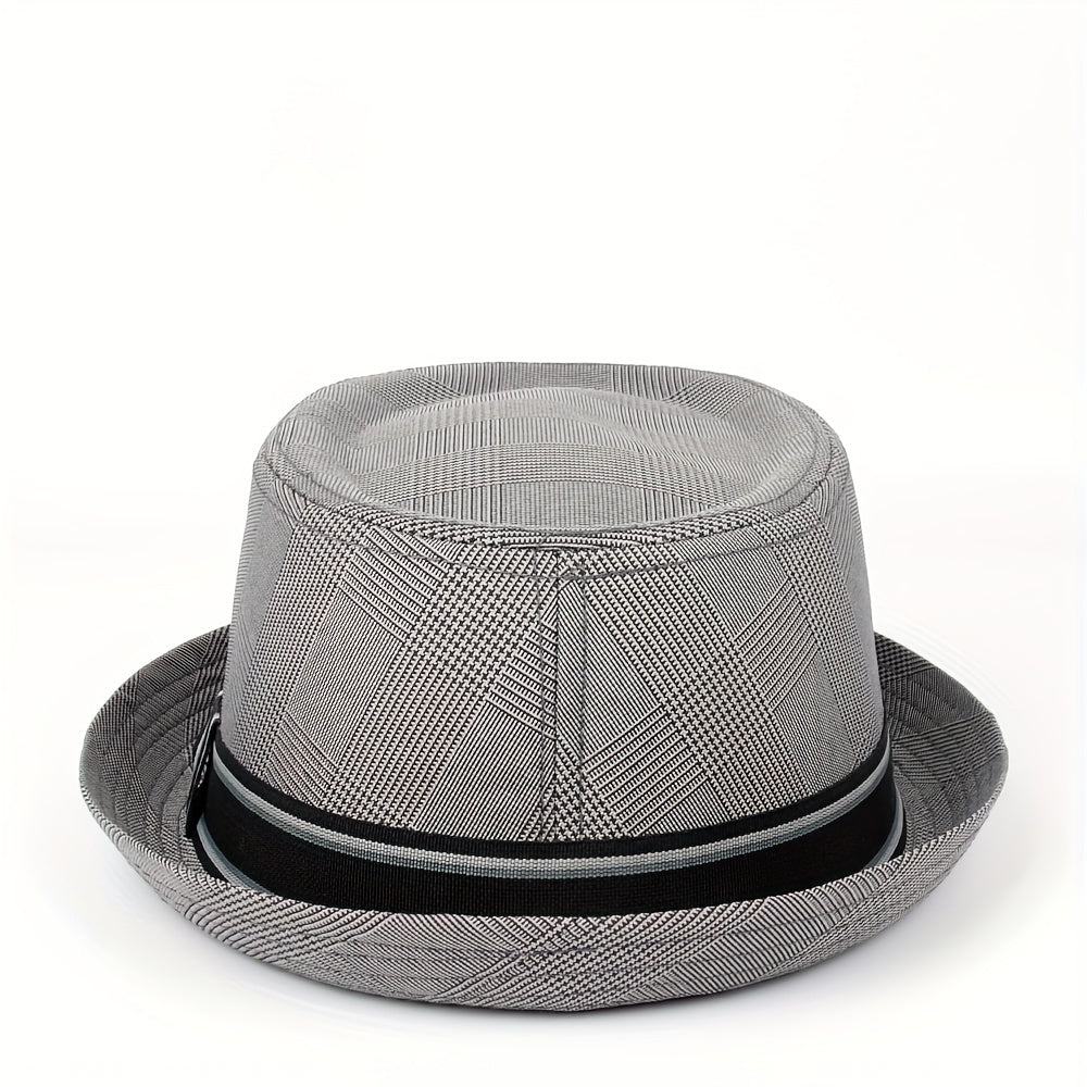 Men Fedora Hat Flat Pork Pie Hat For Gentleman Dad Bowler Porkpie Jazz Hat