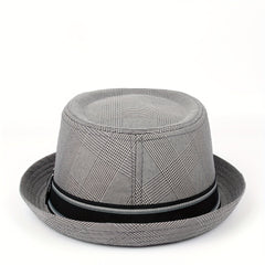Men Fedora Hat Flat Pork Pie Hat For Gentleman Dad Bowler Porkpie Jazz Hat