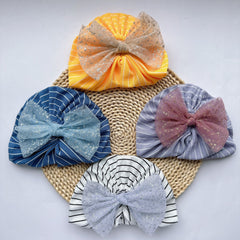 European American Soft Elastic Hat Baby Stripe Mesh Bow Girl Hat