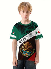 MEXICO Flag 3D Print Boy's Tees Short Sleeve Crew Neck Comfy T-shirt Kids Summer