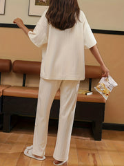 Bear Print Pajama Set Short Sleeve Top & Pants