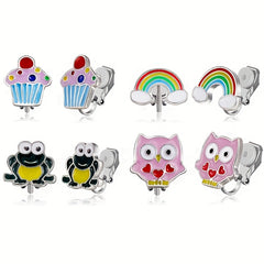 4 Pairs Enamel Ear Clips For Girls Animal Clip Earrings Pack
