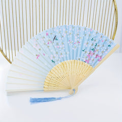 Chinese Flower Pattern Folding Fan Cheongsam Accessories Stage Performance