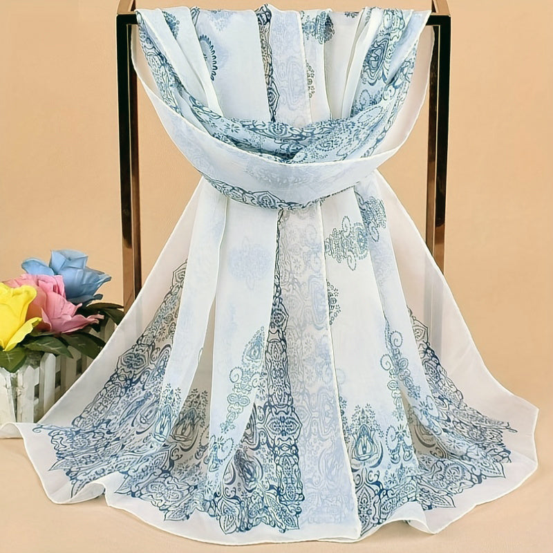 Vintage Geometric Print Chiffon Scarf Boho Thin Windproof Shawl