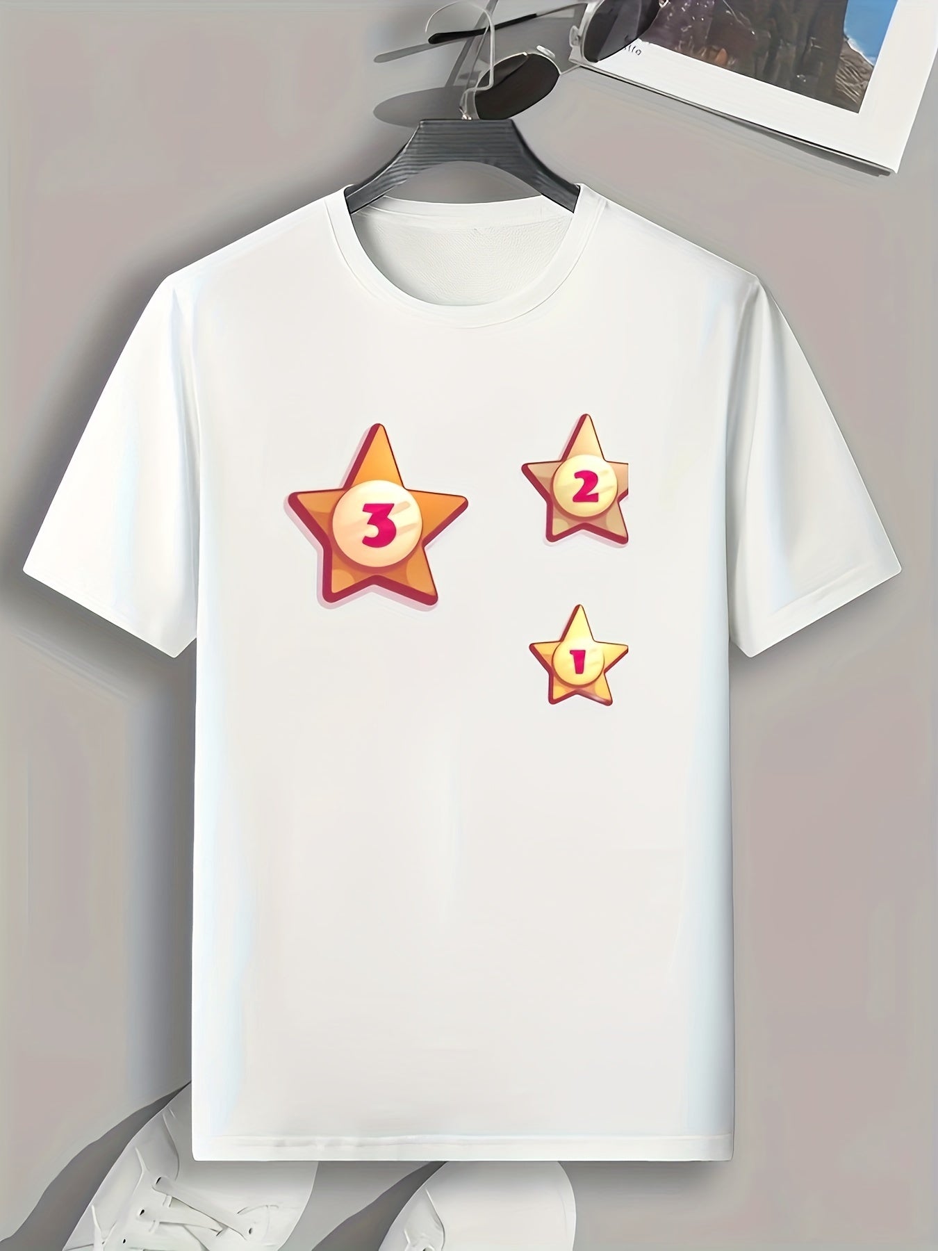 Star Pattern Print Men's Comfy Sports T-shirt