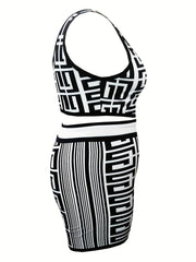 Allover Print Crop Tank & Biker Shorts Set