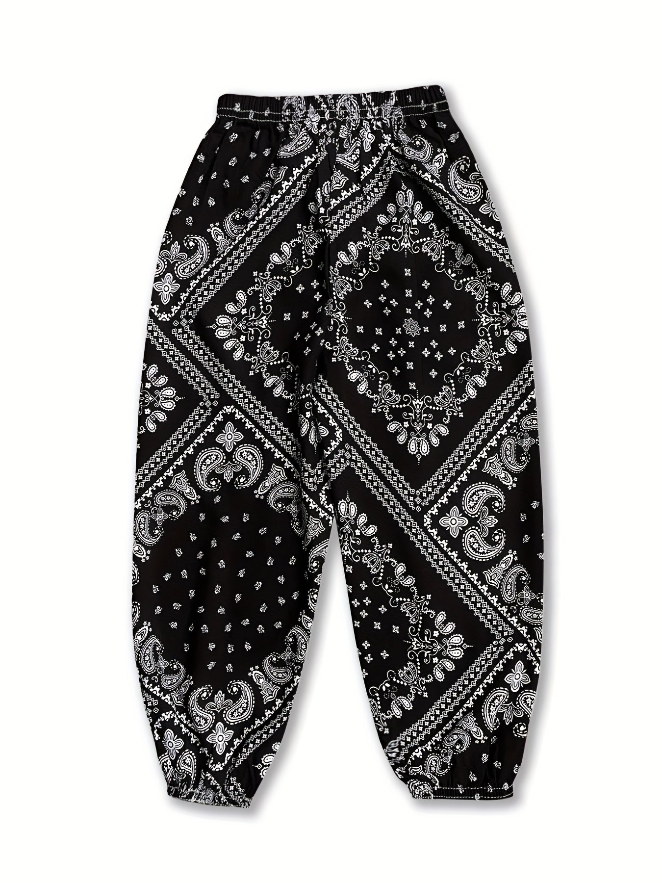 Girls Chinese Style Crane Graphic Sweatpants Elastic Waist Casual Jogger Pants