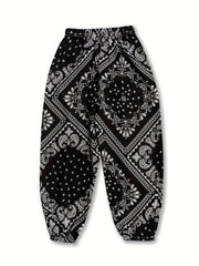 Girls Chinese Style Crane Graphic Sweatpants Elastic Waist Casual Jogger Pants