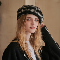 Striped Beret Women's Knitted Thermal Beret Vintage Hats For Weddings