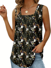 Floral Print Square Neck Tank Top
