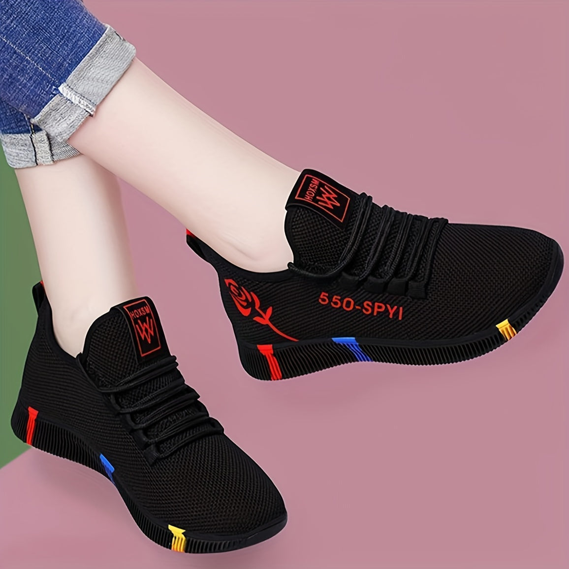 Women's Print Mesh Breathable Running Shoes Lightweight Travel Sport Shoes