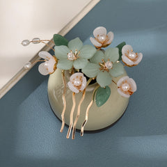 Jade Flower Hair Pins Girls Hair Stick Retro Chignon Pin Hair Accessories Green