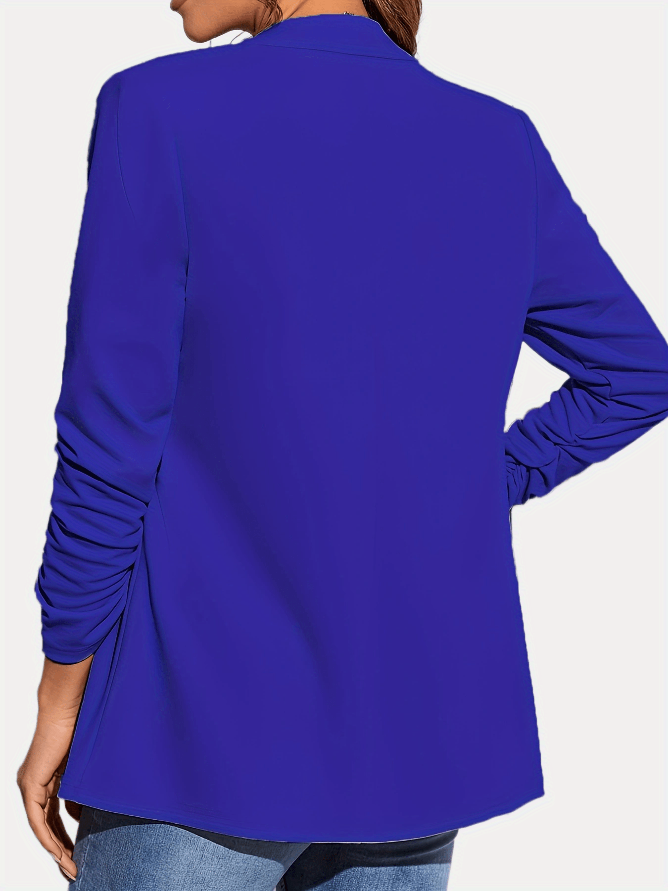 Ruched Open Front Blazer Solid Work Office Outerwear