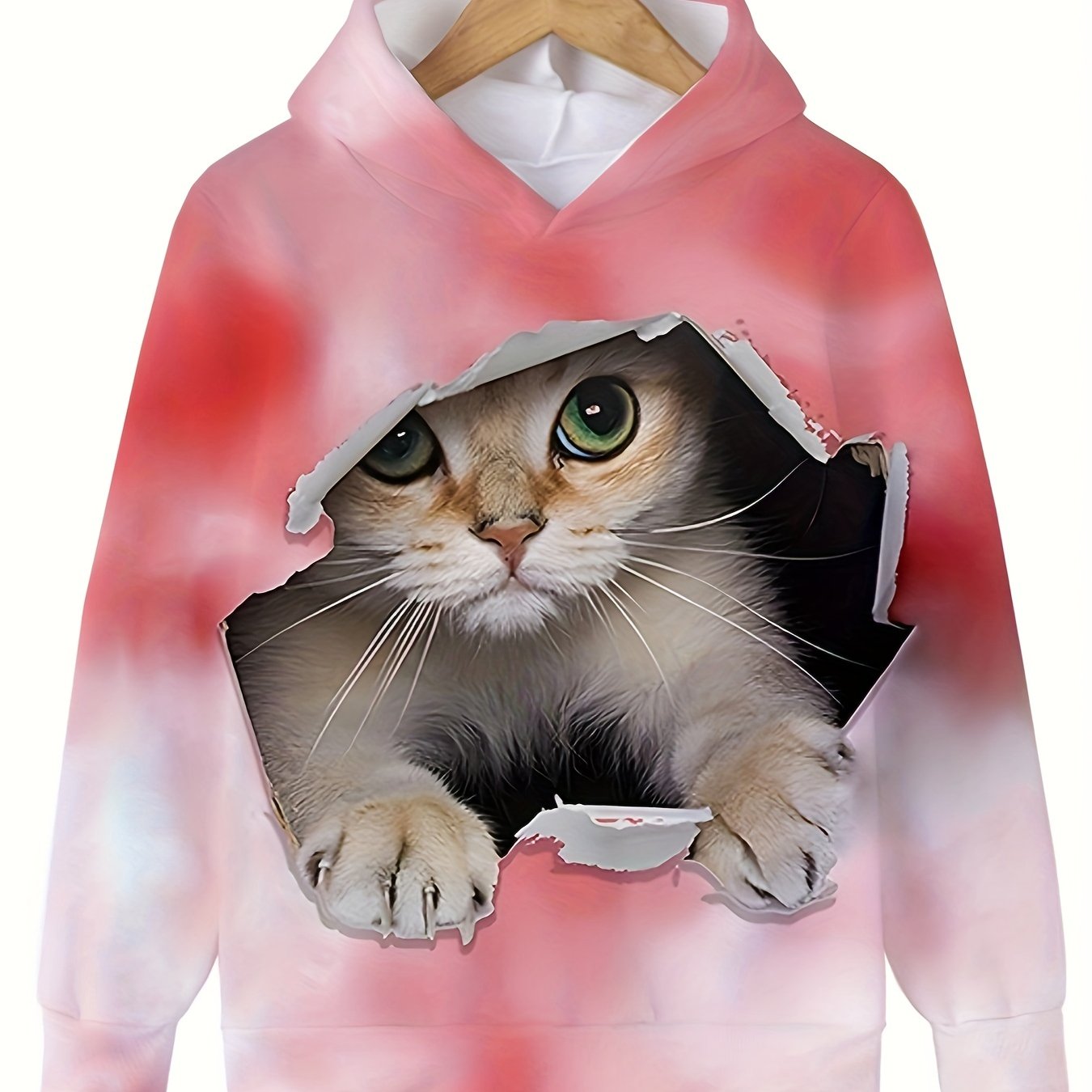 Tie Dye Kids Kitten Hooded Sweatshirt Pullover Spring Girls