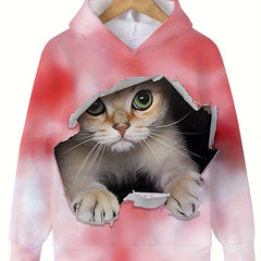 Tie Dye Kids Kitten Hooded Sweatshirt Pullover Spring Girls