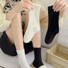 2 Pairs Solid Crew Socks Comfy & Breathable Women's Stockings