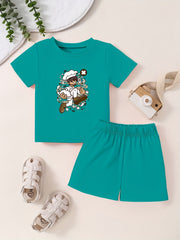 Cartoon Pattern Toddler T-shirt & Shorts Set
