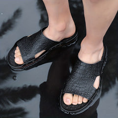 Men's Crocodile Embossed Non Slip Sandals Comfy Beach Shoes