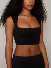 Ribbed Squared Neck Crop Top Sexy Summer