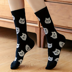 4 Pairs Cartoon Cat Print Socks Mid Tube Women's Stockings