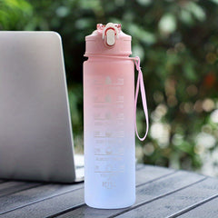 Gradient Plastic Straw Sports Water Bottle Large Capacity