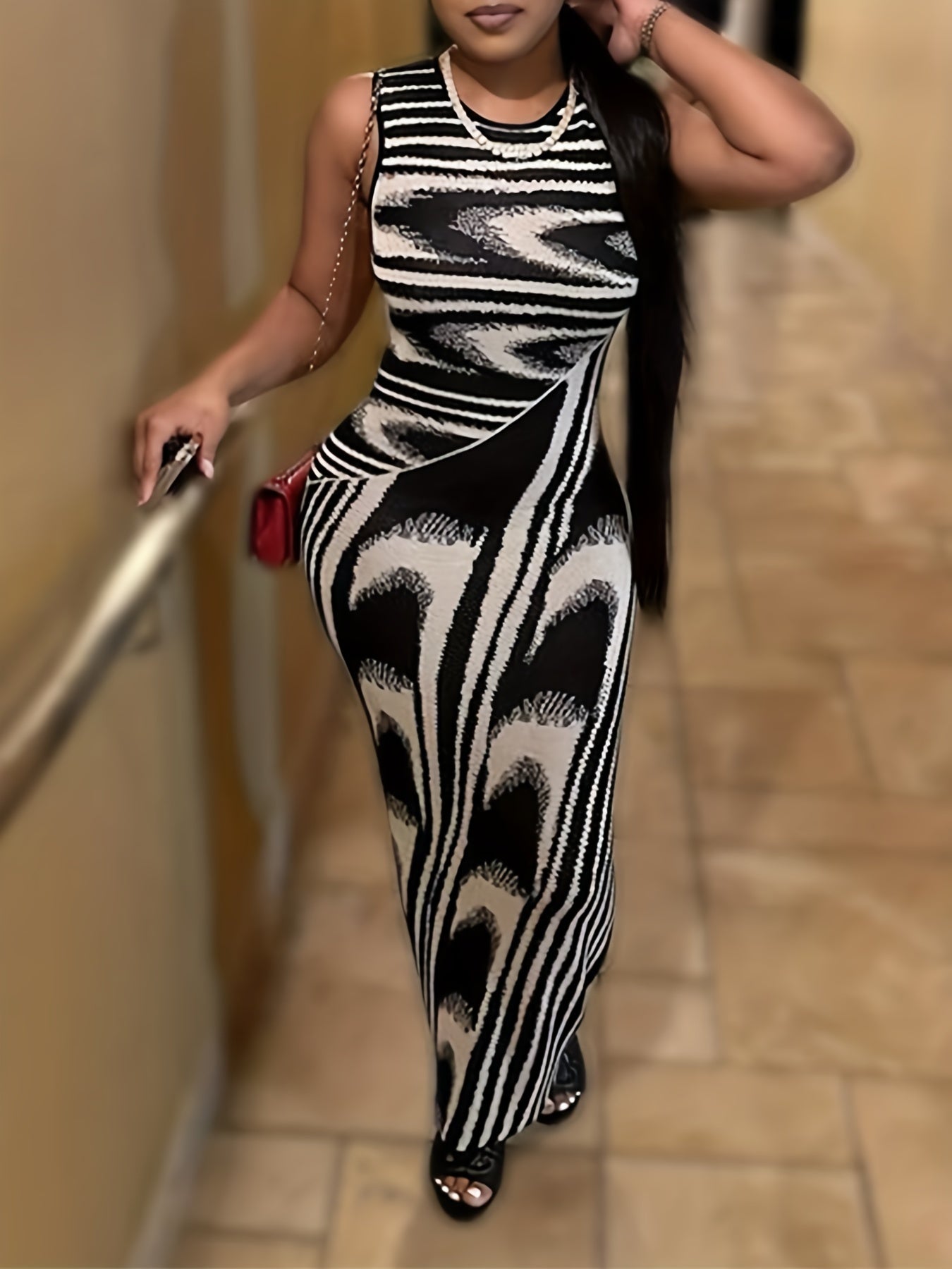 Striped Sleeveless Bodycon Dress for Women