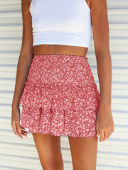 Ditsy Floral Print Skirts Vacation Pleated Shirred Waist Skirts
