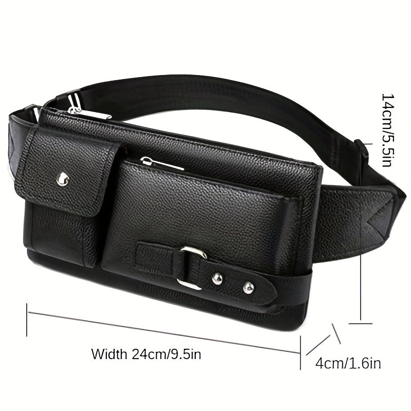 Men's PU Leather Waist Bag for Outdoor Travel and Hiking