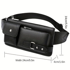 Men's PU Leather Waist Bag for Outdoor Travel and Hiking
