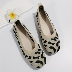Women's Square Toe Knit Flats Soft Sole Slip On Shoes
