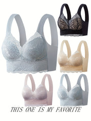 5pcs Lace Wireless Full Coverage Bras Women's Lingerie