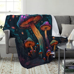 Mushroom Printing Flannel Warm Throw Blanket Outdoor Home
