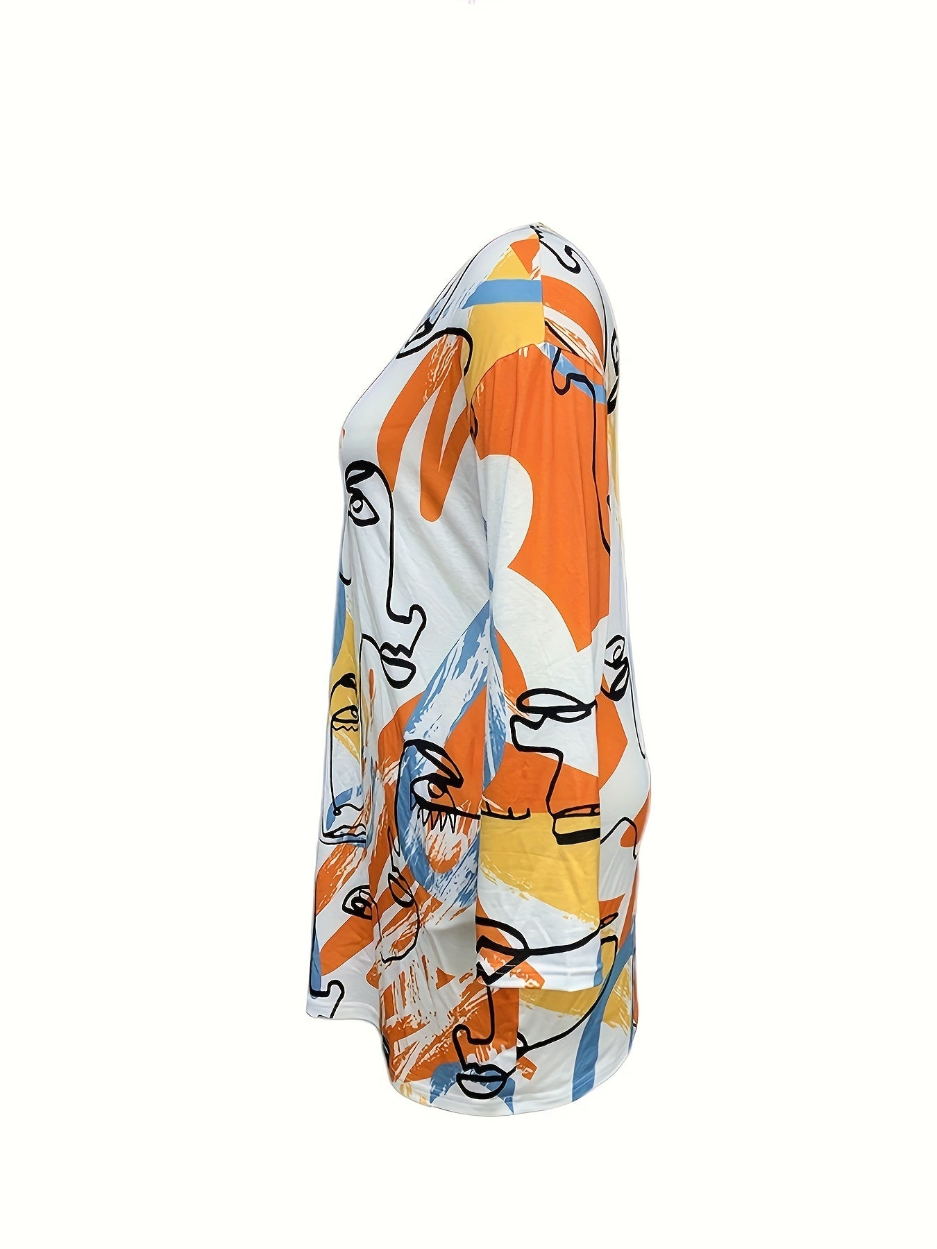 Graffiti Print Long Sleeve V Neck Tee Dress