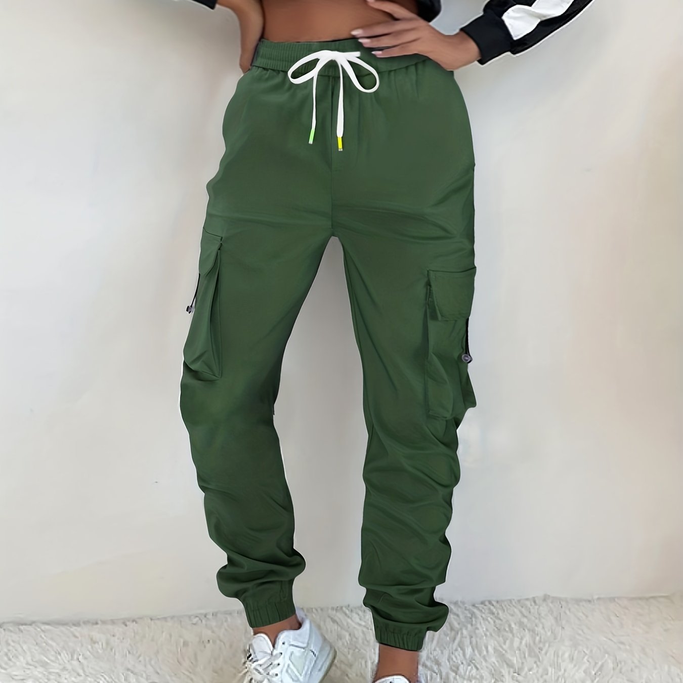 Y2K Solid Drawstring Cargo Pants Women's Clothing