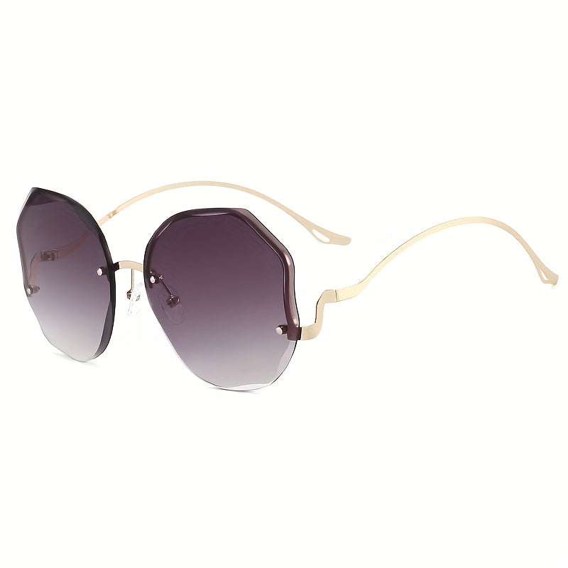 Large Rimless Sunglasses Round Gradient UV400 Sun Shades
