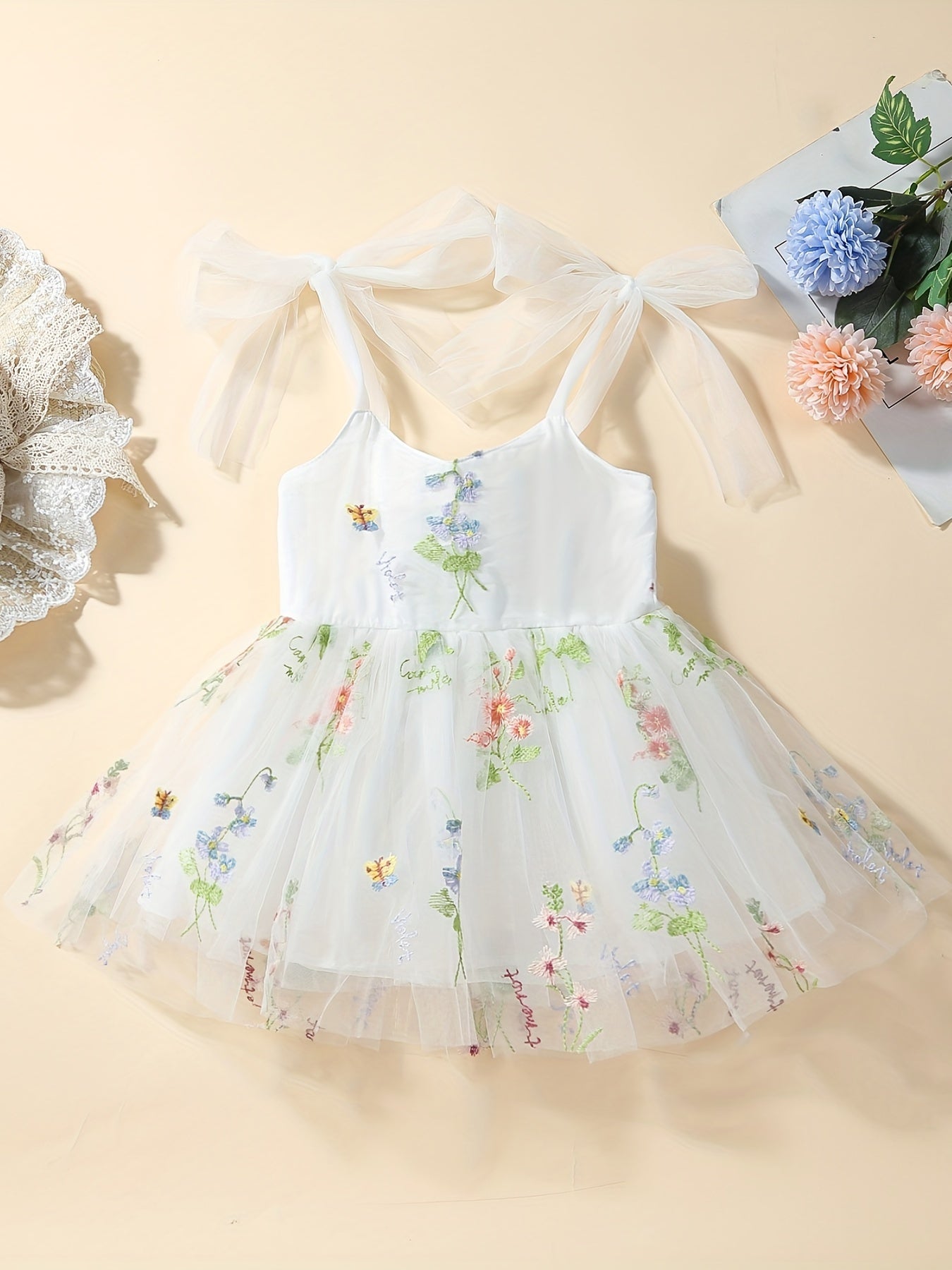 Toddler Girls Lace Up Princess Dress With Floral Embroidery