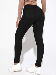 High Waist Distressed Skinny Jeans Ripped Holes Slim Fit Denim Pants