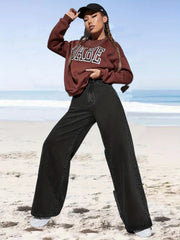 High Waist Straight Jeans Slash Pockets Loose Fit