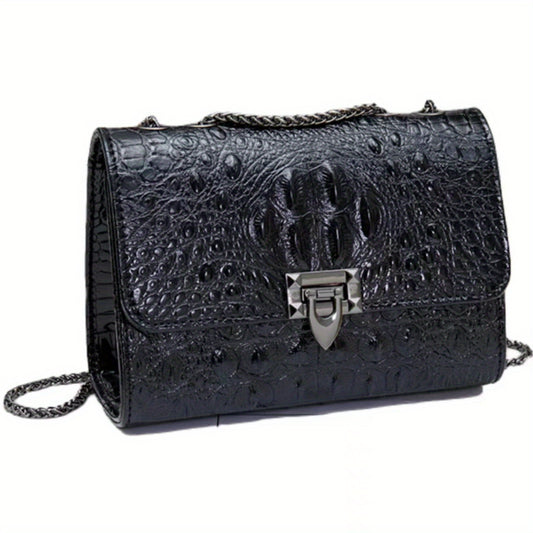 Crocodile Embossed Crossbody Bag Chain Shoulder Bag Women's Small PU Square