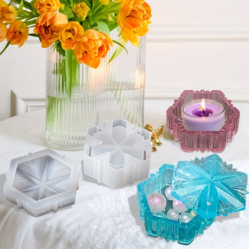 Snowflake Box Resin Mold with Lid Jewelry Jar Silicone Mold DIY Candy