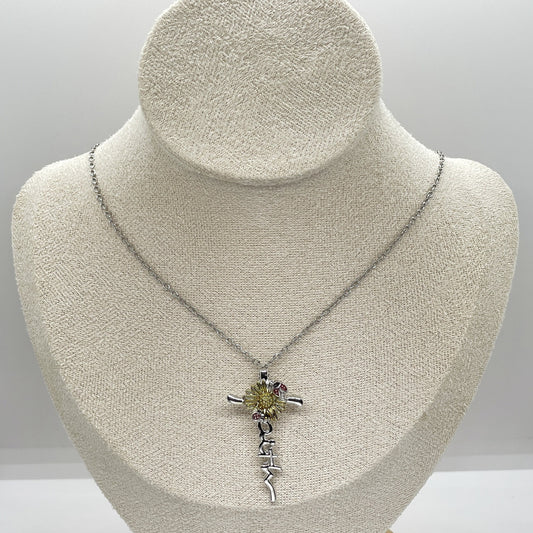 Sunflower Ladybug Decor Cross Pendant Necklace for Girls