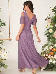 V Neck Lace Bridesmaid Dress for Wedding Party