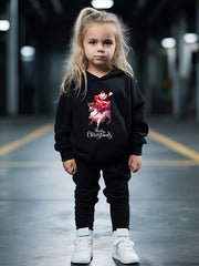 Girls 2pc Santa Claus Pattern Hooded Sweatshirt & Sweatpants Set