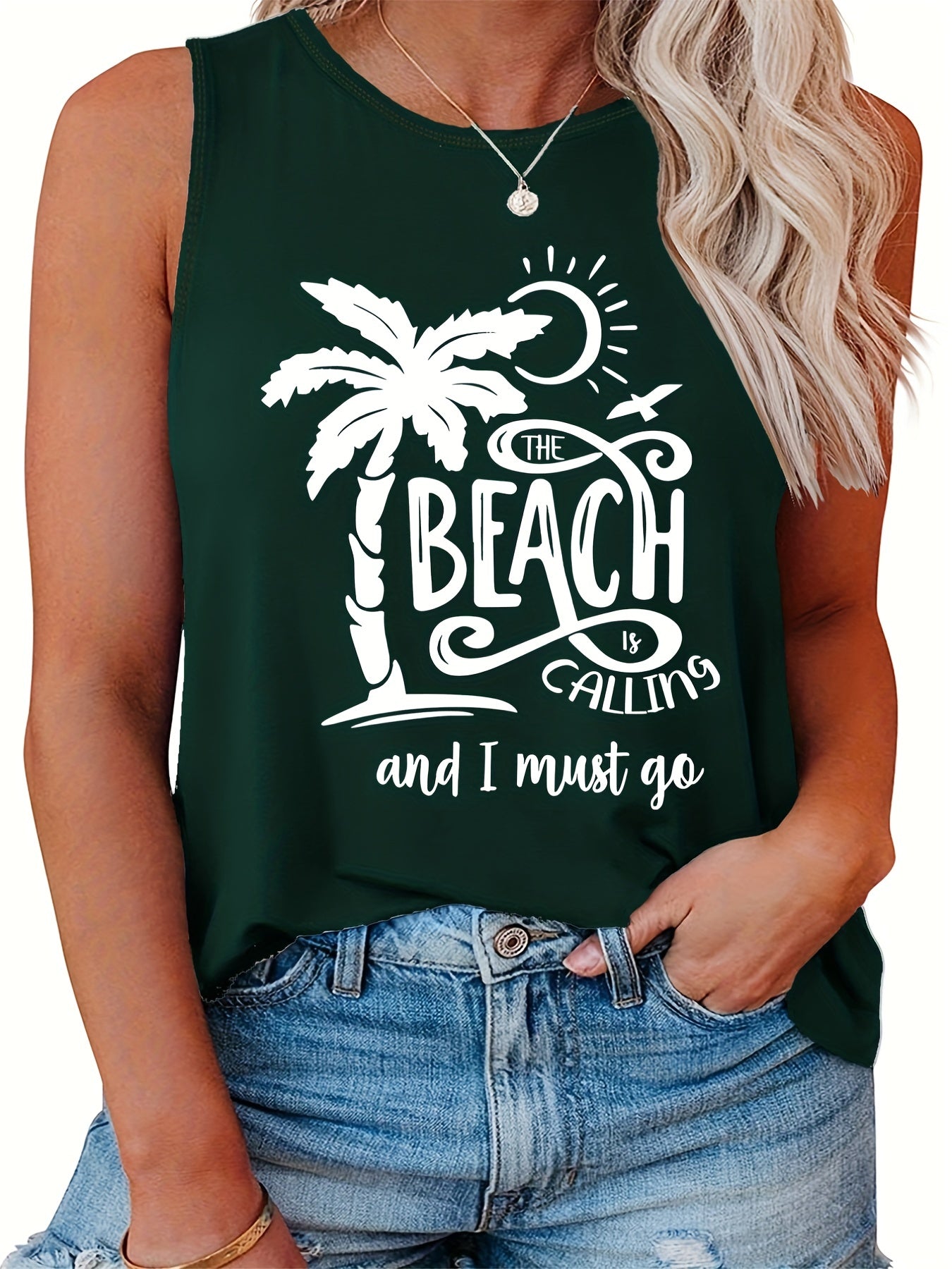 Coconut Tree & Slogan Print Tank Top