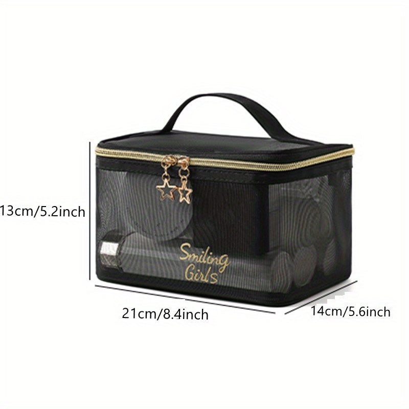 Breathable Mesh Clear Makeup Bag Nylon Makeup Pouch Portable Toiletry Bag