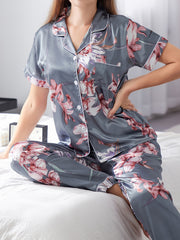 Floral Pajama Set Short Sleeve Top & Pants