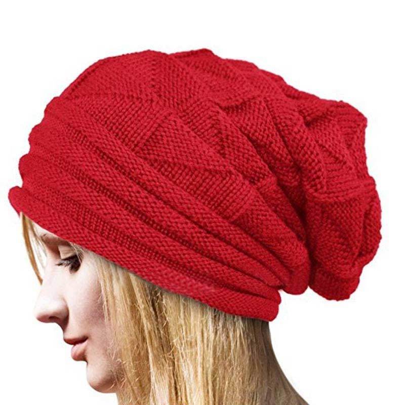 Women's Wool Snow Ski Cap Pleated Knit Hat