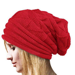 Women's Wool Snow Ski Cap Pleated Knit Hat